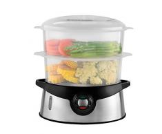 Venga! 2-in-1-Dampfgarer inkl. Dampfgarereinsatz für Reis, 9 Liter Inhalt, 45-Minuten-Timer, 800 W, Schwarz/Silber, VG DG 3000