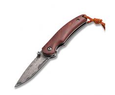 BGT Outdoor Taschenmesser extra scharf Handmade Damascus taktisches Taschenmesser Klappmesser Outdoor Messer mit roten Griff aus Sandelholz Einhandmesser für Camping, Angeln