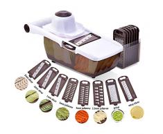 Comaie Mandoline Gemüsehobel, 8 in 1 Mehrzweck Gemüseschneider Küchenhobel Zwiebelschneider Kartoffelschneider Gemüsereibe Reibe Edelstahl Klingen für Gemüseschäler Gemüse und Obst …