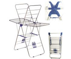 Natsen® Klappbar Wäscheständer Flügelwäscheständer Wäschetrockner Standtrockner Kleiderständer Edelstahl, Silber,147 x 128 x 56 cm
