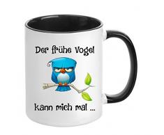 TassenTicker® - Der frühe Vogel kann mich mal - Geschenk Tasse - hochwertige Qualität - Arbeit (Schwarz)