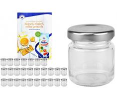 MamboCat 28er Set Rundgläser 53 ml Deckelfarbe Silber to 43 inkl. Diamant Gelierzauber Rezeptheft, Einmachgläser, Einkochgläser, Vorratsgläser, Mini Sturzgläser, Obstgläser, Portionsgläser, Gläser