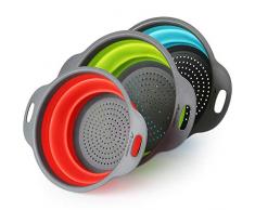 Virklyee Sieb Klappbar 3PCS Faltbare Abtropfsieb Stück Silikon Sieb Faltbare Seiher Küche Ordnung Nudelsieb (Grün, Rot, Blau)