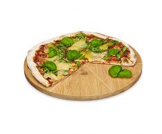 Relaxdays Pizzateller Bambus 33 cm Durchmesser, Schneidbrett aus Holz, schnittfestes Pizzabrett mit 6-facher Einteilung für gleichmäßig große Stücke, Holzteller für Pizza, natur