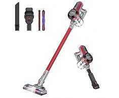 Hosome Akku Staubsauger kabellos 20000Pa Stielstaubsauger beutelloser Handstaubsauger mit LED Elektrobürste, Wandhalterung Ladestation, Bodestaubsauger für Hartboden Teppiche