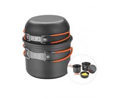 Bulin Camping Geschirr Set Kochgeschirr 3-4 Personen Alu Outdoor Töpfe Pfannen Schüsseln
