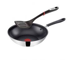 Tefal G43519 Jamie Oliver Induktion Wok Pfanne 28 cm + Tefal Pfannenwender, Edelstahl Pfannen mit Antihaftbeschichtung, Induktionsherd geeignet, Wokpfanne, Genieteter ergonomischer Edelstahlgriff