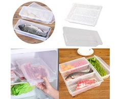 Kühlschrank Aufbewahrungsbox Frischebox - Wiederverwendbare Kühlschrankbehälter mit Deckel durchsichtig und Ablaufplatte - Gefrierbox für Fleisch, Gewürze, Gemüse und Mehr (A)