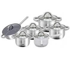 DMS® 12 teilig Edelstahl Kochgeschirr Induktion Kochtopf Topfset mit Glas Deckel Töpfe Topf TSE2012C