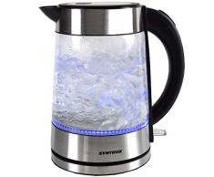 Syntrox Germany WK-2000W-1.7G Lago 2000 Watt 1,7 Liter Edelstahl schnurlos Glas Wasserkocher mit blauem LED Licht 360° cordess Wasserkessel Teekessel