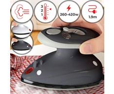 Reise Dampfbügeleisen mit 3 Temperaturstufen - Schnellaufheizend, 260-420 W, Kabellänge 1.9 m, Antihaft-Bügelsohle, in verschiedenen Farben verfügbar - Mini Dampfglätter Dampfbügelgerät (Grau)