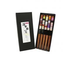 Exzact CS05 Essstäbchen Geschenkset - 5 Paar Wiederverwendbare natürliche Bambus Essstäbchen