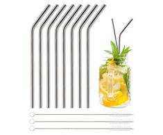 Pentaton Trinkhalme aus Edelstahl, 8 Wiederverwendbare Strohhalme, 3 Reinigungsbürsten, Metallstrohhalme, Länge 21,5cm, Farbe Silber