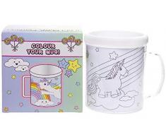 8202 Einhorn Kindertasse zum selbst bemalen, inkl. 6 Buntstifte und 3 Malvorlagen, Einhorn-Motiv, Unicorn, Becher Kids Tasse selbst gestalten, Kinder-Becher