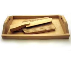 Tablett-Set mit Schneidebrett und Messer aus Holz