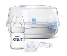 Philips Avent SCF282/22 Mikrowellen-Dampfsterilisator, inkl. Flasche 125ml, Schnuller und Zange
