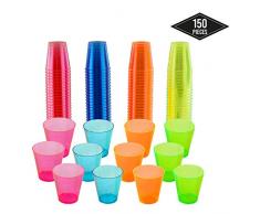 150 Hartplastik Schnapsgläser, Buntes Neon 3cl (30ml) - Einweg oder Wiederverwendbare Shotgläser aus Kunststoff| Shotbecher für Schüsse Jello Shots Desserts Verkostung Partys Geburtstage Weihnachten.