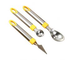jinclonder Ball Digger 3 Stück Set Dig Obst Ball Löffel Dig Wassermelone Ball Löffel Platte Werkzeugset Schnitzmesser Form geschnitten Obst Artefakt Obst Carving Messer Samen entfernen