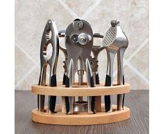 Korkenzieher7 stück Zink Legierung Wein Flasche Jar Opener Korkenzieher Schäler Knoblauch Presse Mutter Cracker mit Holz Ständer Küche Zubehör Werkzeuge