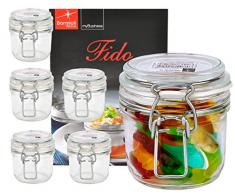 Bormioli Rocco 6er Set Drahtbügelglas FIDO, 200 ml, Einmachglas mit Bügelverschluss, inkl. Rezeptheft
