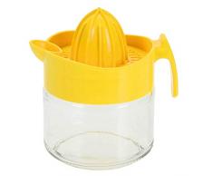 Zitronenpresse Zitruspresse Orangenpresse Limettenpresse mit Glasunterteil, Kunststoff/Glas, ca. 11 x 8 x 12 cm, Volumen ca. 300 ml, gelb-transparent