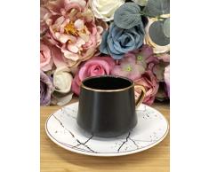 Marble | Espressoservice 12tlg | Espressotassen incl Untertassen | Scharz-Gold-Weiß