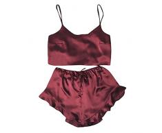 MERICAL Damen plain-runde kragen wäsche set wein-a xl