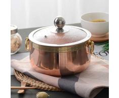 YB&GQ Stock Pot Stielkasserolle Mit Glasdeckel,1.4L Reines Kupfer Shabu Shabu Hot Pot Rapid Nudeln Kocher,Bedeckte Casserole Schale Rose Gold 14x8cm(6x3inch)