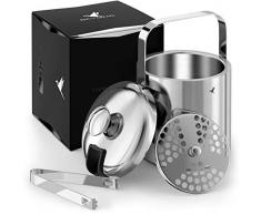 Beyond Eiswürfelbehälter aus Edelstahl | doppelwandiger 1,3 Liter Eiseimer als Eisbehälter mit Zange und Deckel | Ice Behälter für Eiswürfel Aufbewahrung | EIS Eimer in Silber