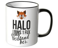 JUNIWORDS Tasse - Wähle eine Farbe -Halo i bims 1 fux vong Verstand her. - Schwarz