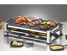 ROMMELSBACHER RCC 1500 Raclette-Grill (extra langes Kabel (2m), Tischgrill für 8 Personen, gerippte Alu-Druckguss-Grillplatte, Xylan Plus Antihaftbeschichtung, Parkdeck, 1500 W) chrom