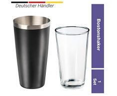 Uakeii Professioneller Boston Shaker mit Rührglas 700ml Boston Cocktailshaker aus Edelstahl mit Kälteschutz-Antirutschbeschichtung schwarz