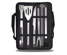 JZH-kitchen 9Pcs Grillkoffer Mit Grillmatte Für Männer - Heavy Duty Komplette Grillset Edelstahl Grillbesteck Mit Schwarze Tasche Männer Camping Grillen