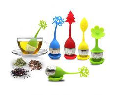 SourceTon Tee-Ei mit Abtropfschale im Lieferumfang enthalten, 5er-Set, Silikon-Griff, Edelstahl-Sieb, Filter, loser Tee-Ei für Kräutertee, die in Teetassen, Bechern und Teekannen verwendet werden