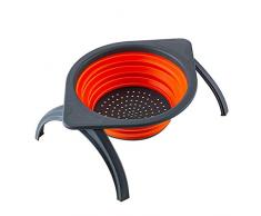 WOHAO Sieb Küche Faltbare Seiher mit Support Stand Obst und Gemüse Seiher Korb Filter Faltbare Ablass Griff Küche Tool-Orange_China