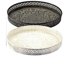 Tablett rund Metall Landhaus Vintage Antik Ablage Braun Shabby Chic (Schwarz, 3er Sparset)