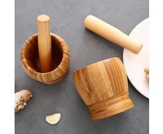QINA Holzmörser Stößel Mahlschüssel Set Knoblauchpresse Ingwer Crush Pot Gewürzmühle Mörser Stößel Set Küchenwerkzeug, M.
