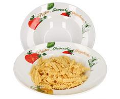 Van Well 2er Pastateller-Set Milano mit Aufdruck I Ø 27 cm I tiefer Porzellan-Teller I Gastro-Geschirr I Nudeln, Pasta I Gnocchi, Spaghetti, Fusilli, Makkaroni, Penne, Ravioli