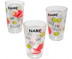 alles-meine.de GmbH 3 TLG. Set - Trinkgläser - Erdbeeren & Früchte - incl. Name - 310 ml - aus Glas - Gläserset - Cocktailgläser - bunt / Sommergläser - 3 teilig - Partybeche..