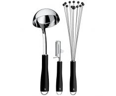 WMF Black Line Küchenhelfer-Set 3-teilig, Schöpflöffel, Pendelschäler, Rührblitz, Cromargan Edelstahl, Softtouchgriff, spülmaschinengeeignet