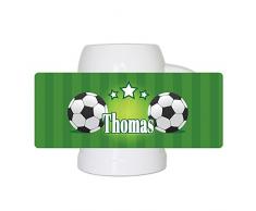Fußball-Bierkrug mit Namen Thomas und schönem Motiv mit Fußbällen und grünem Hintergrund für Männer - Fan-Bierkrug personalisiert - Deutschland-Krug - Bierhumpen