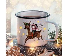 ilka parey wandtattoo-welt Emaille Becher Camping Tasse Winter Mädchen REH & Name Wunschname Kaffeetasse Weihnachten Geschenk Weihnachtsmotiv eb473