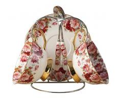 Porcelaine Céramique 2 séries Tasse de Thé Café Tasses et Soucoupes, Fleur, Blanc Et Rouge