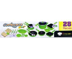 Haberkorn 28 TLG Kochtopf Set für Spielküche Töpfe Pfannen Bräter viel Zubehör grün