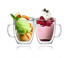 Tassen mit Henkel,BOQO Doppelwandige Kaffeetassen aus Gläser,Trinkgläser set,Wassergläser,Gläsersets,350ml Set von 2