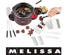 Melissa 16310178 Schokoladen-Fondue-Set, Schokoschmelzer, viel Zubehör, 4 Personen,Keramiktopf,70 Watt,Pralinen,Geschenk, ceramic, braun