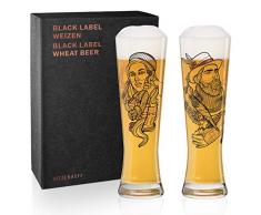 RITZENHOFF Black Label Weizenbierglas-Set von Vladimir Bott (Falconer & Lumberjack), aus Kristallglas, 669 ml, mit 3 Klebetattoos