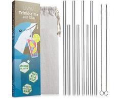 LIVAIA Glas Strohhalm Set: 8 Schöne Glas Trinkhalme Wiederverwendbar, in 2 Größen inkl. Reinigungsbürsten und Baumwollbeutel – Spülmaschinenfest und Umweltfreundlich – Strohhalm Wiederverwendbar