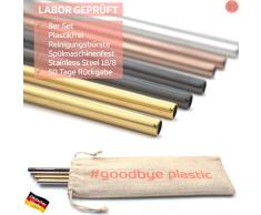 GERNEO® - Labor geprüft - Strohhalm wiederverwendbar 304er Edelstahl - 8er Set + Reinigungsbürste + Togo Bag - Rückgaberecht, kindergeeignet, umweltfreundlich & plastikfrei (Farb-Mix-gerade-8mm)