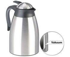 Rosenstein & Söhne Teekanne: Doppelwandige Edelstahl-Vakuum-Isolierkanne m. Ausgießtaste, 1,5 Liter (Isolierkanne Einhandautomatik)